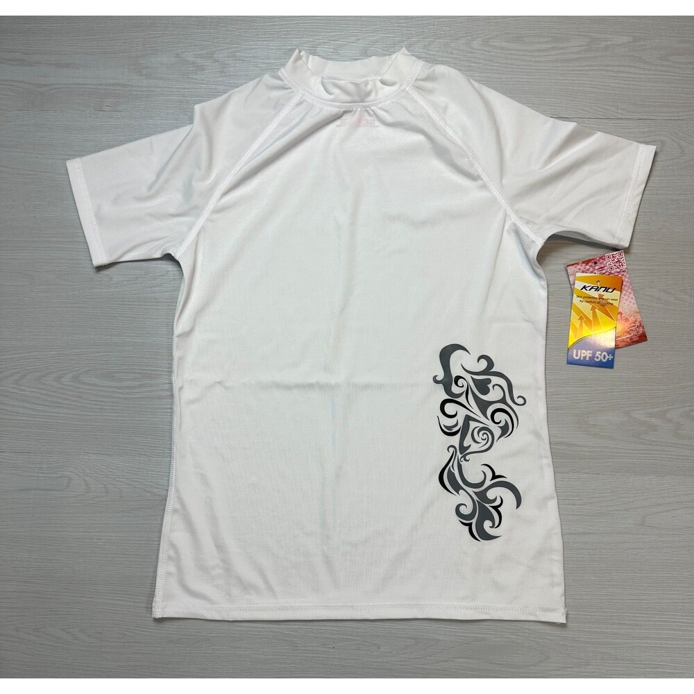 NWT Kanu Surf Womens S Short Sleeve UPF 50+ Rash Guard Swim Shirt White Tribal